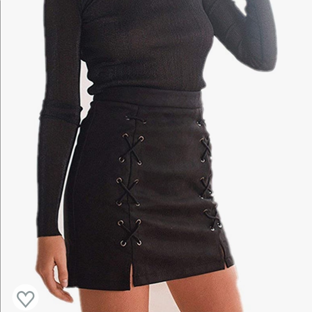 Katiewens Classic High Waist Lace Up Bodycon Faux Suede A Line Mini Pencil Skirt